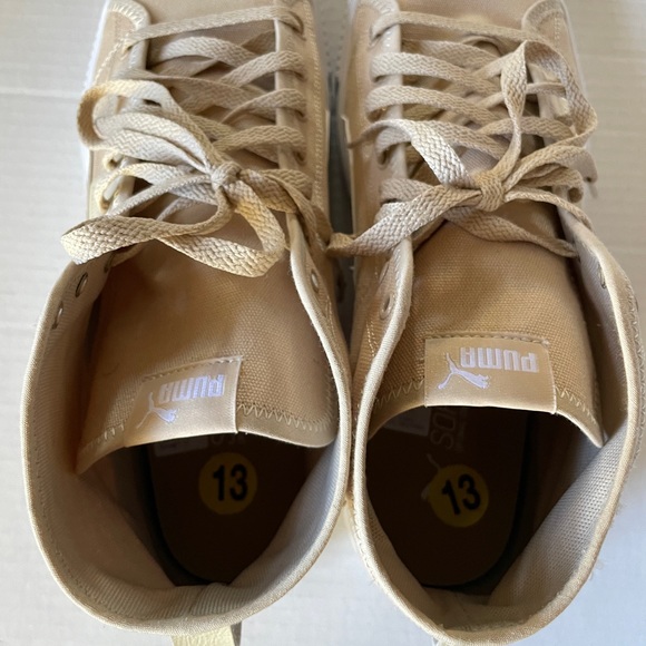 PUMA Beige Canvas White Leather Lace Up Sneakers Mid Top Mens Casual Shoes Sz 13 - Picture 6 of 10